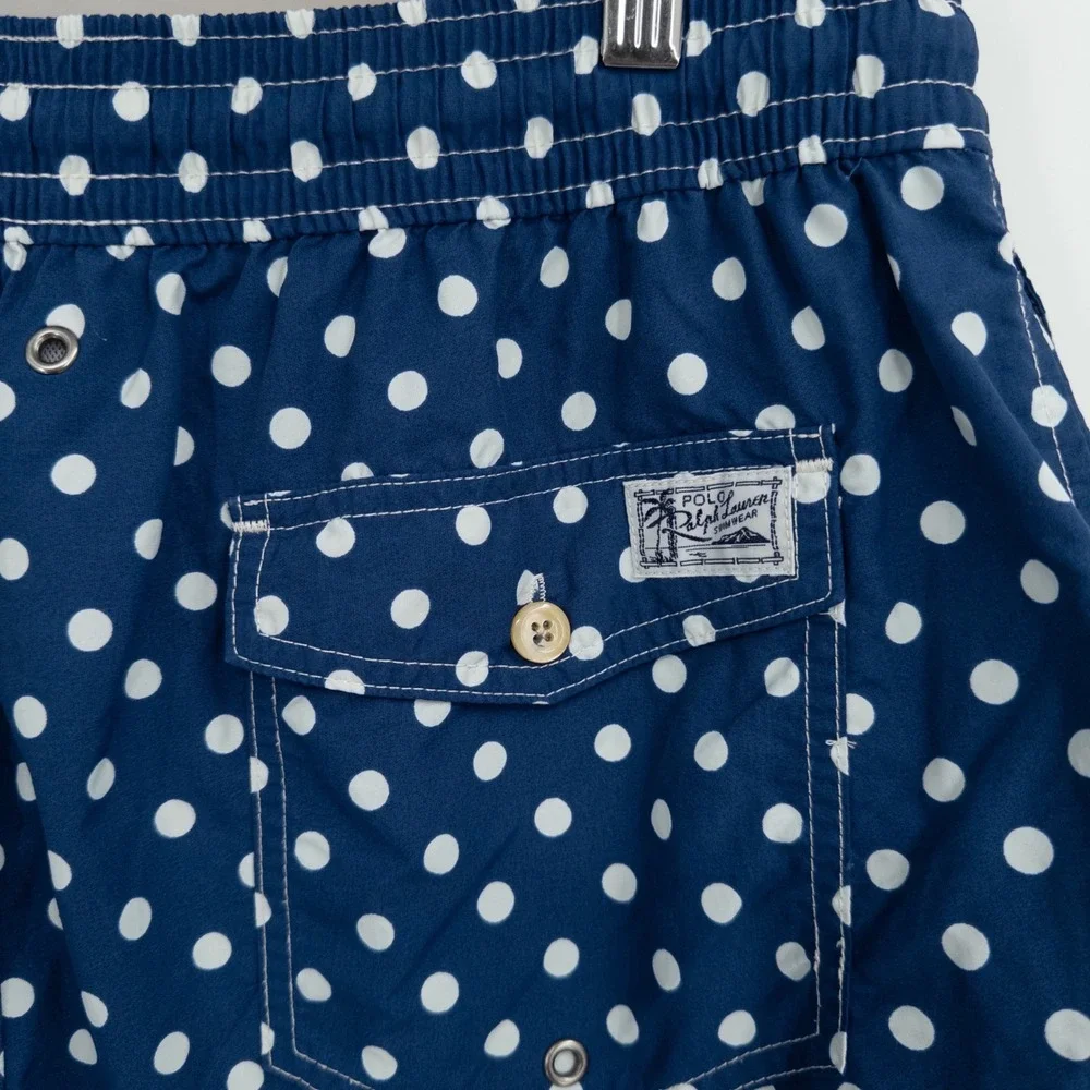 Polo Ralph Lauren Swim Trunks Men Large Navy Polka Dot Preppy Nautical Summer